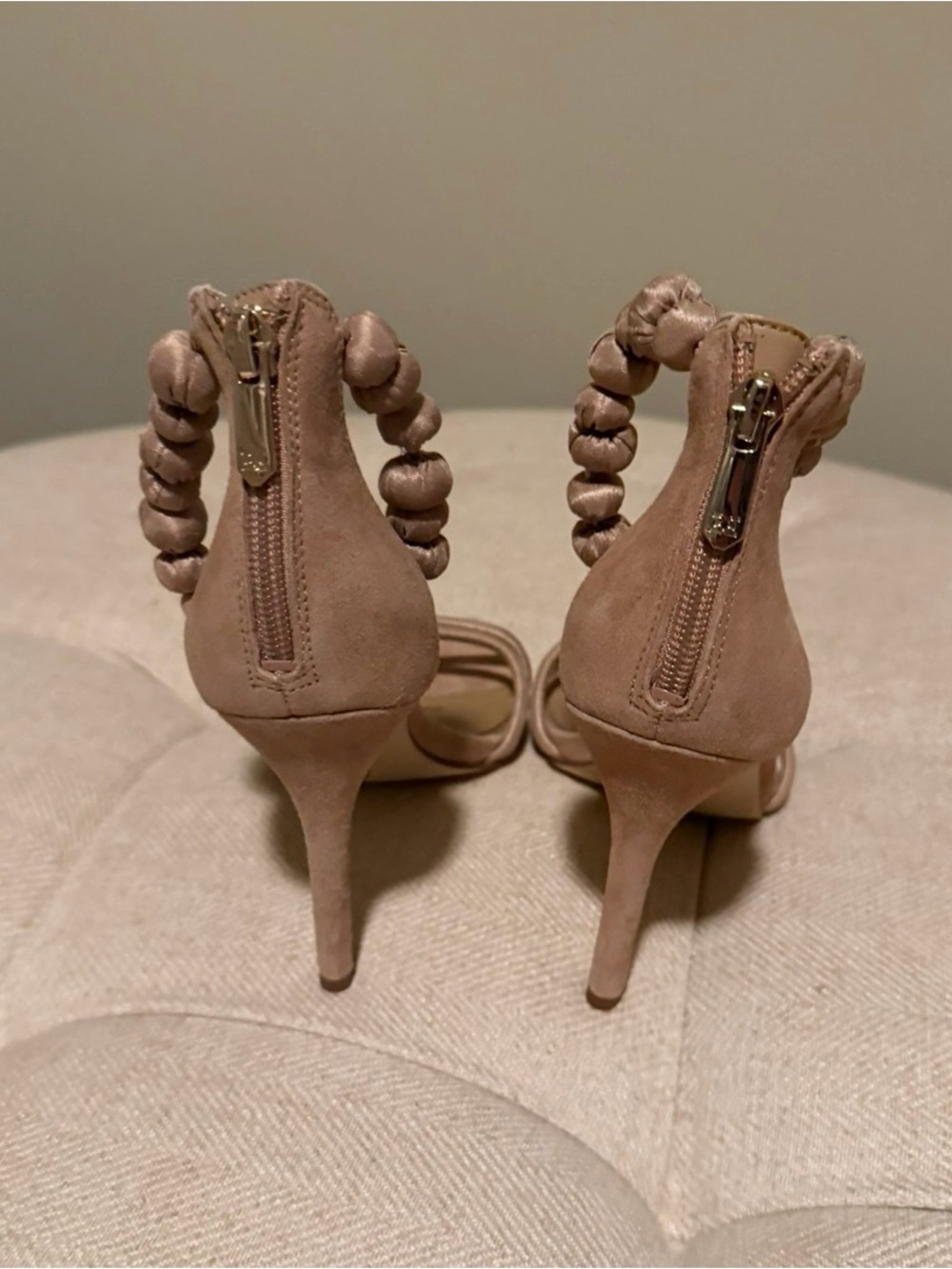 Sam Edelman Taupe Knotted Ankle-Strap Heels - Picture 4 of 5
